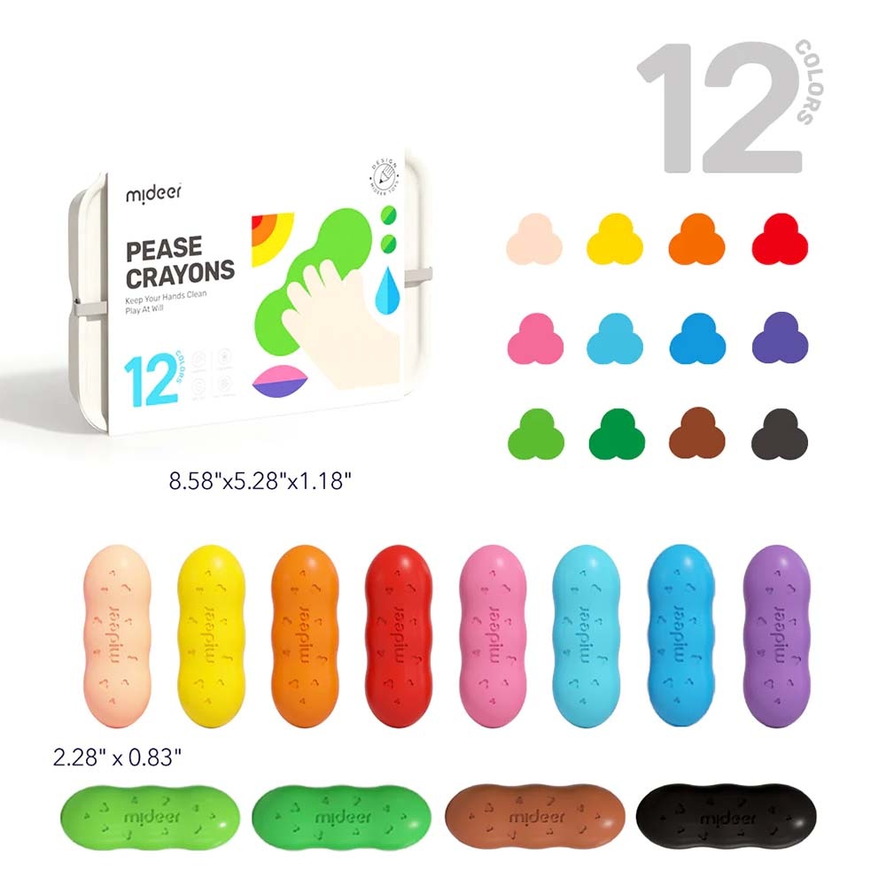 Mideer - Pea Beeswax Crayons - 12 Colours - Image 2