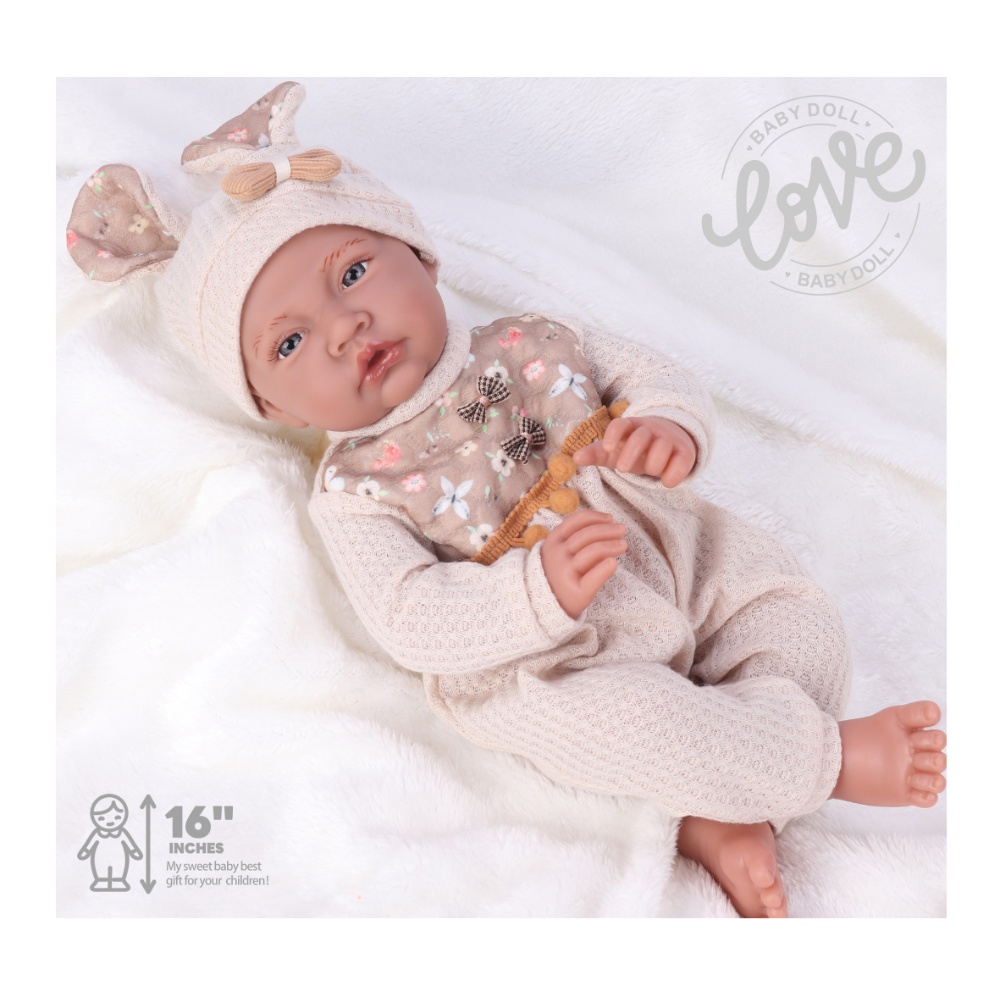 Baby Doll - Soft Cotton Body - Jumper, Beanie & Shoes - 40cm - Image 2
