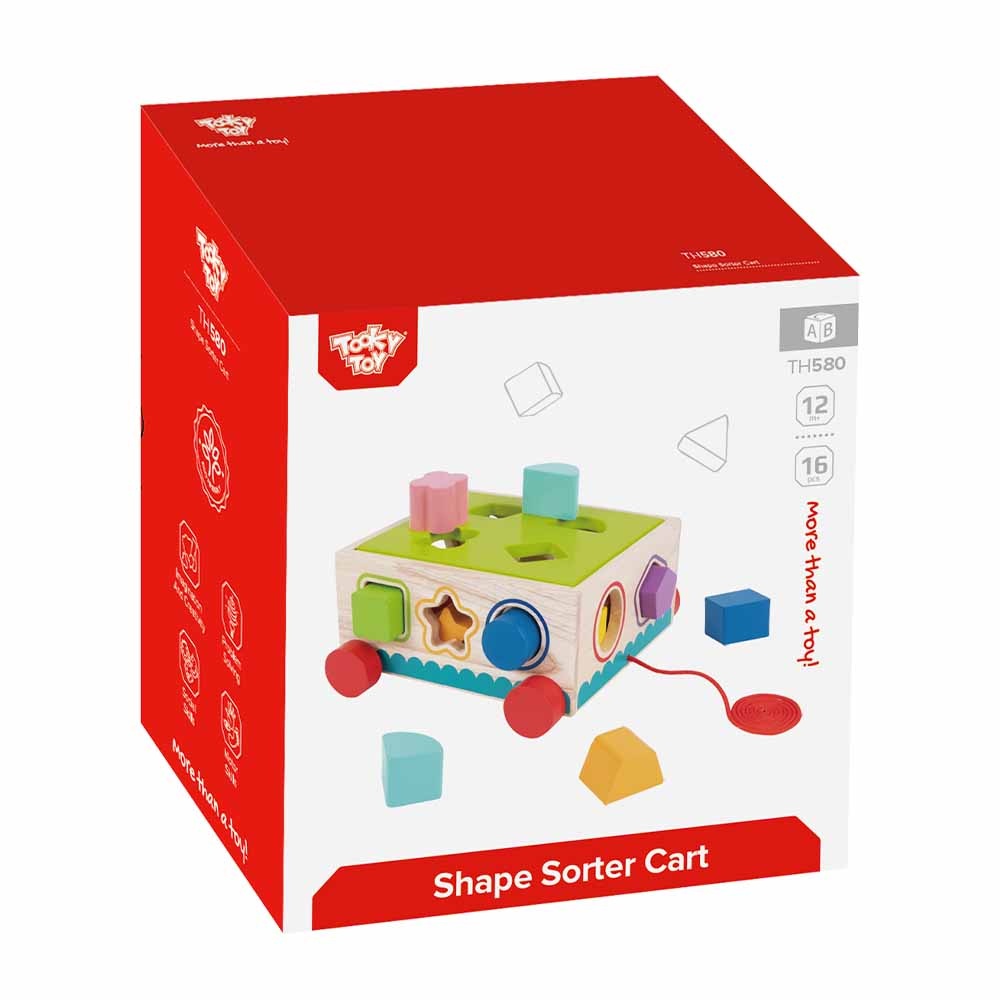 TookyToy - Wooden Pull Along Toy Car & Shape Sorter - Image 4