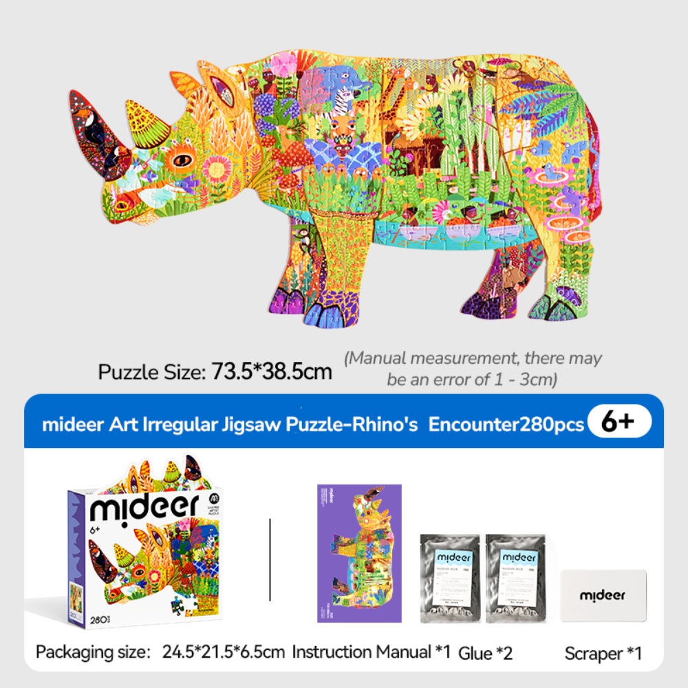 Mideer - Artist Puzzle: Dreamy Rhino - 280 Piece Shaped Jigsaw for Kids - Image 2