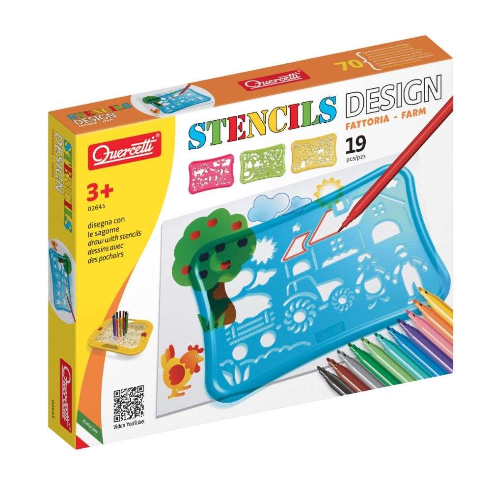 Quercetti - Farm Stencil Art Set - Animal Drawing & Colouring Activity for Kids