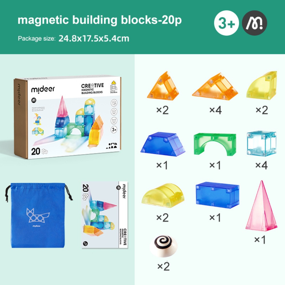 Mideer - Creative Magnetic Building Blocks Set - 20 Pieces - Image 2
