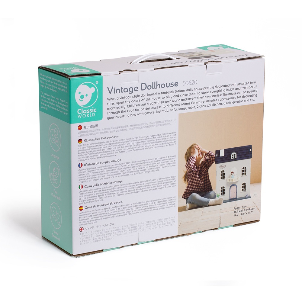 Classic World - Pretend & Play - Vintage Wooden Dollhouse - Image 9