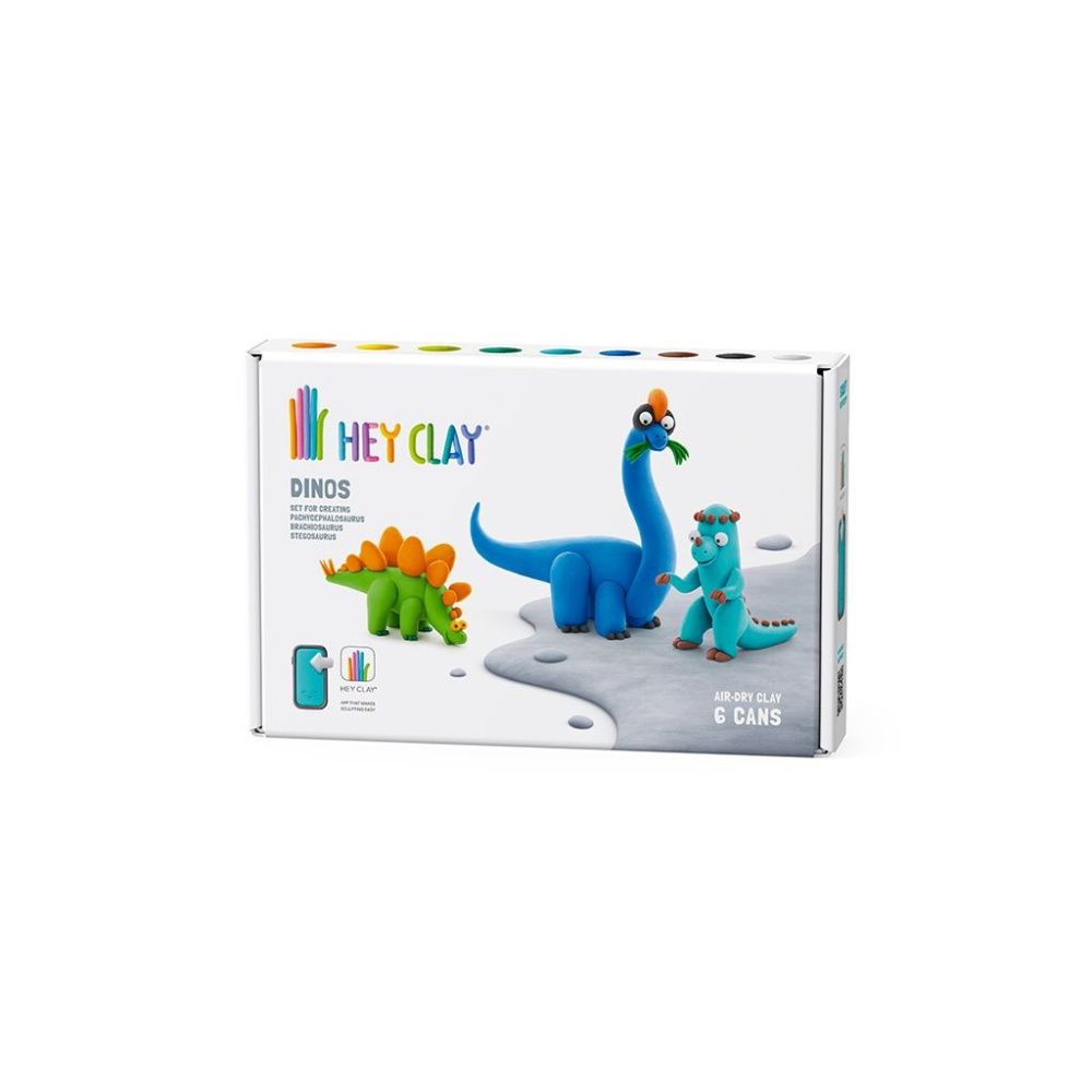 Hey Clay - Modelling Air-Dry Clay with Fun Interactive App - Stegosaurus, Pachycephalosaurus, Brachiosaurus, Series Dinos, 6 cans - Image 7