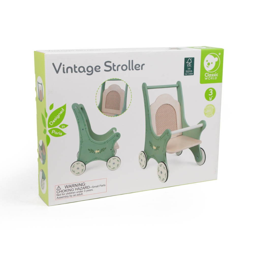 Classic World - Pretend & Play - Vintage Wooden Doll Stroller - Image 5