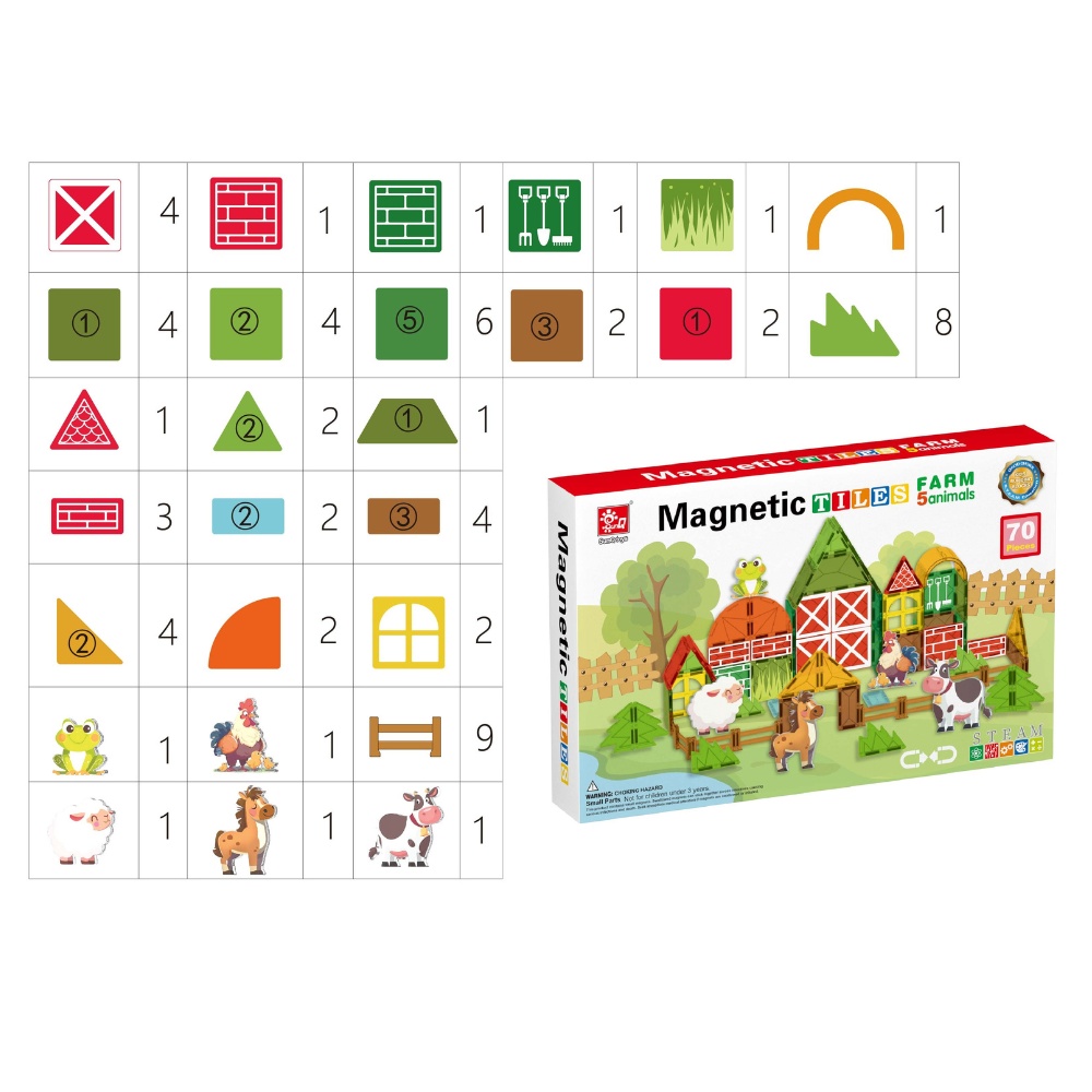 Magnetic Tiles - Farm Animals Set - 70 Pieces - Image 3