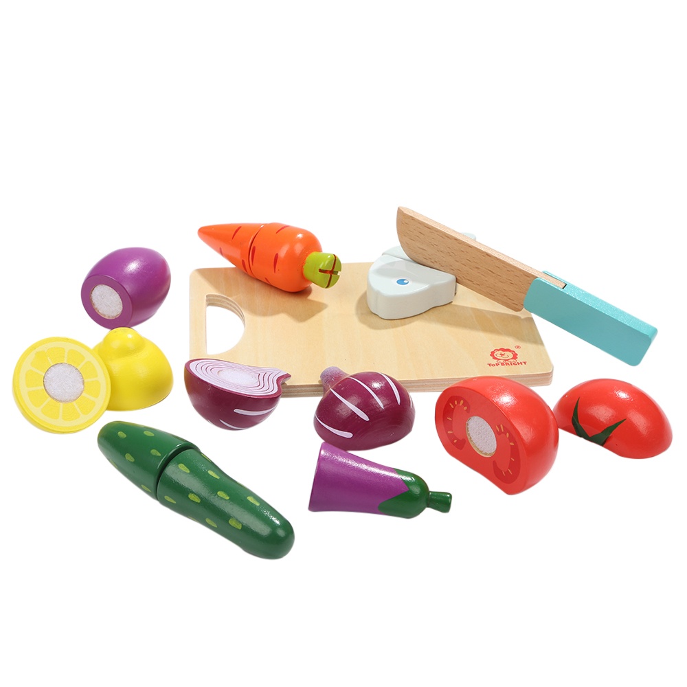 TopBright - Pretend Play Wooden Cutting Food Set, with Knife & Board-** - Image 2