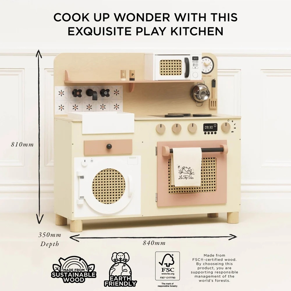 Le Toy Van - Family Size Rattan Wooden Play Kitchen - Image 4