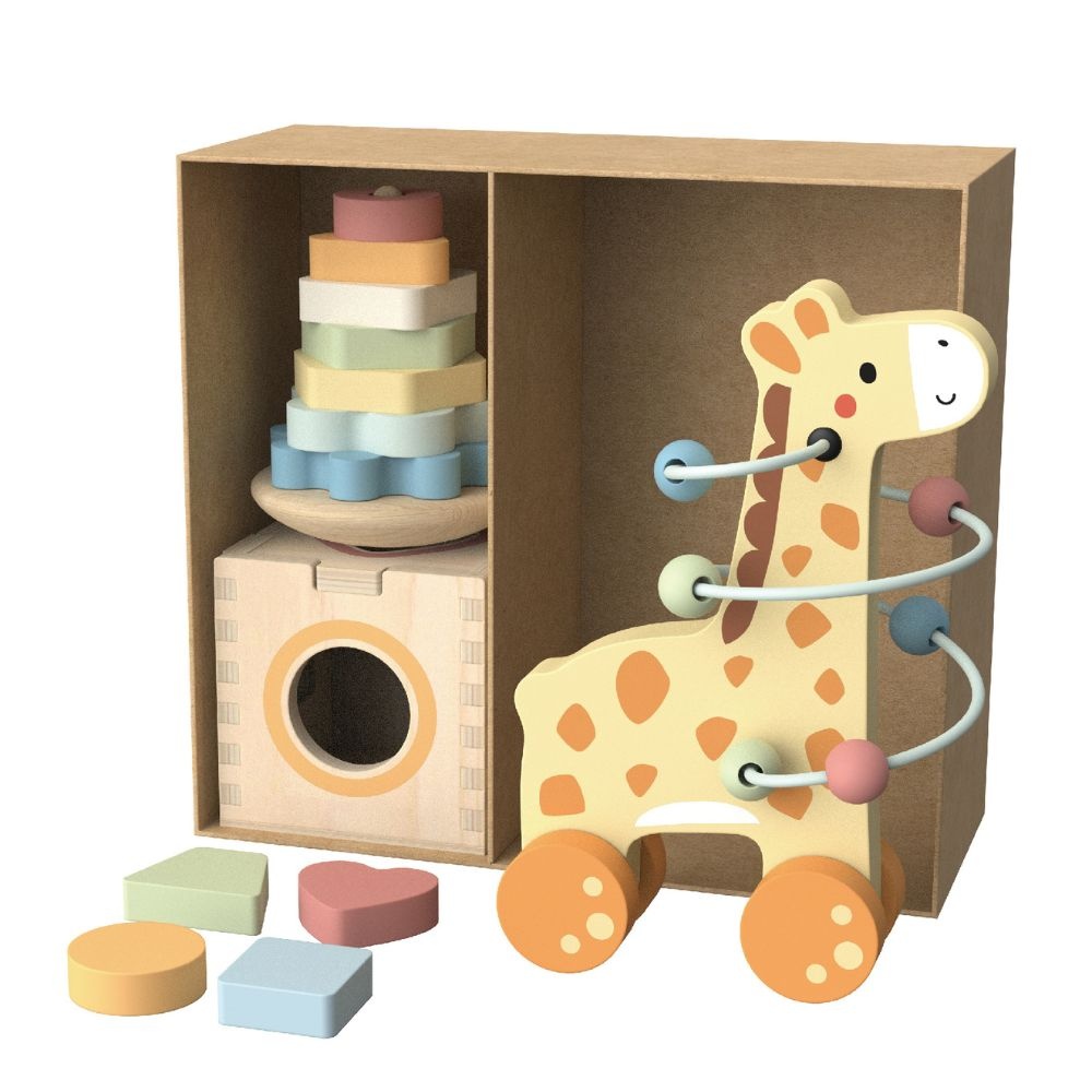 TookyToy - 3-in-1 Wooden Gift Set - Giraffe Pull-Along, Stacking Tower and Shape Sorter - Image 6