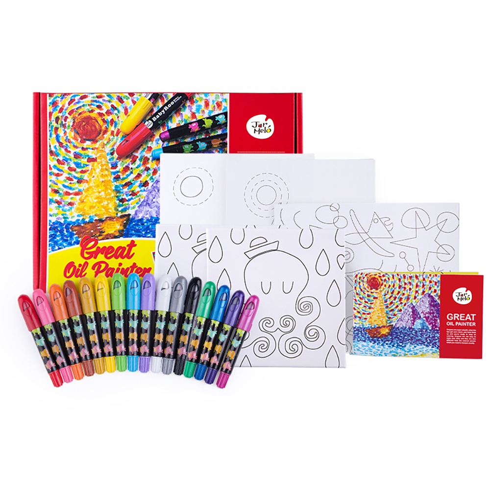 Jar Meló - Silky Crayon Arts & Crafts Kit - 16 Twistable Oil Crayons with Canvas & Frames