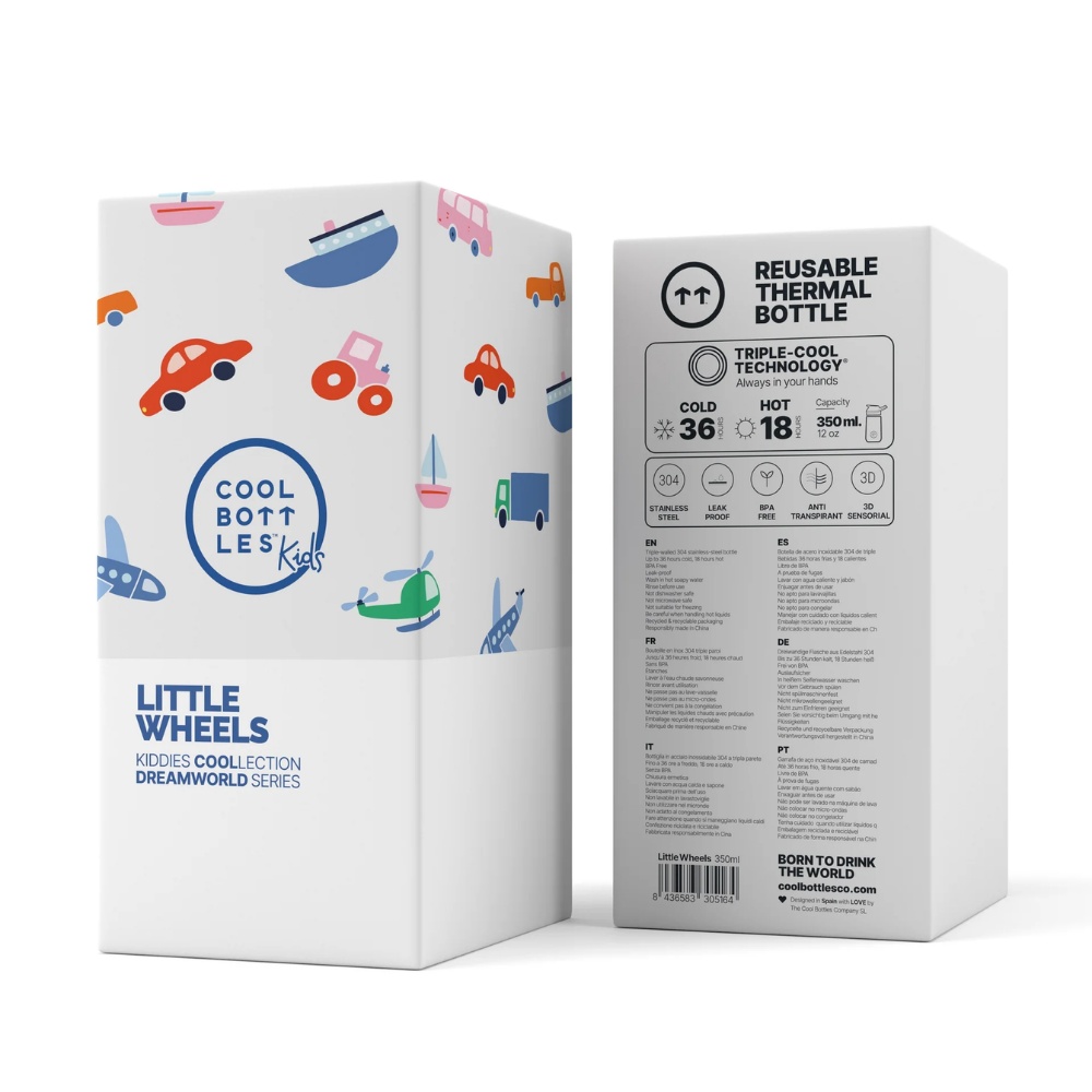 Cool Bottles - Kiddies Triple-Insulated Water Bottle - Little Wheels 350ml - Image 5