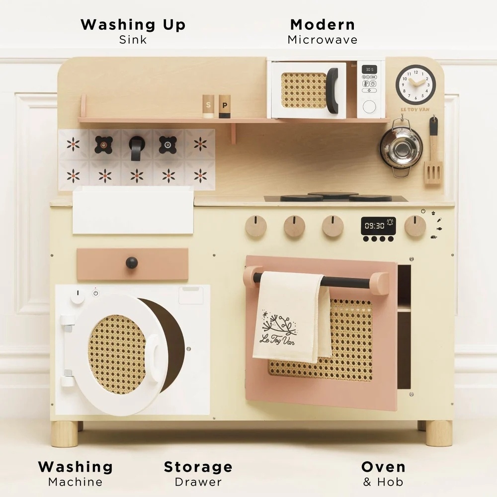 Le Toy Van - Family Size Rattan Wooden Play Kitchen - Image 2