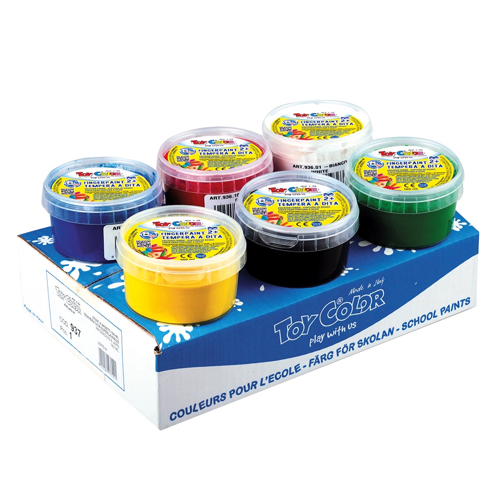 Toy Color - Superwashable Ready-Mix Non-Toxic Fingerpaint - 6 x 180ml Jars