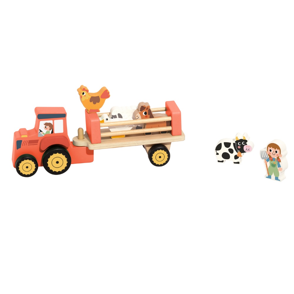 TookyToy - Pretend Play Wooden Farm Animal Tractor Toy Set - 8 Pieces - Image 2