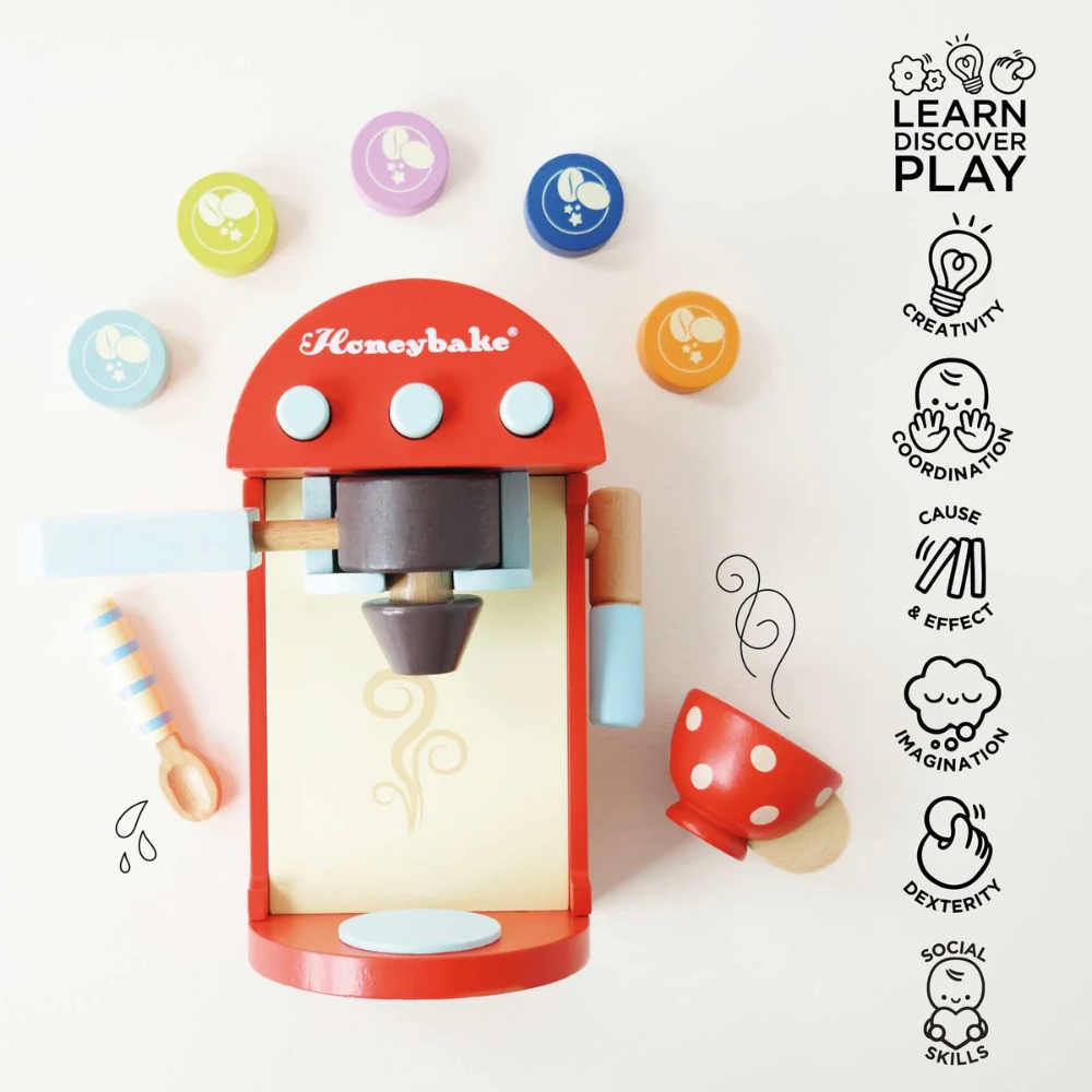 Le Toy Van - Wooden Toy Coffee Machine & Pods - 9pcs - Image 7