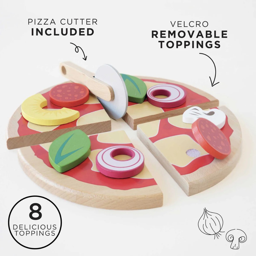 Le Toy Van - Wooden Pizza & Toppings with Slice Cutter - 13pcs - Image 4