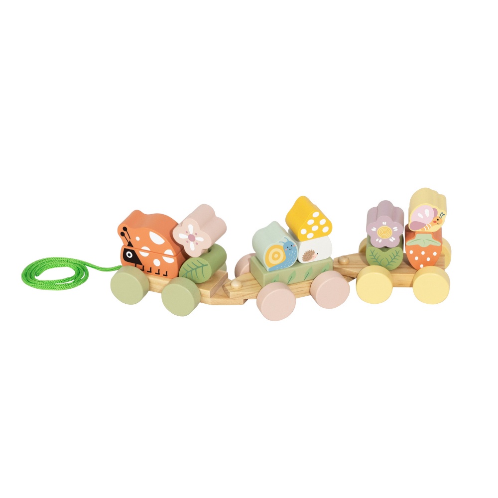 TookyToy - Wooden Ladybug Pull-Along & Stacking Train Toy Set - 15 Pieces - Image 4