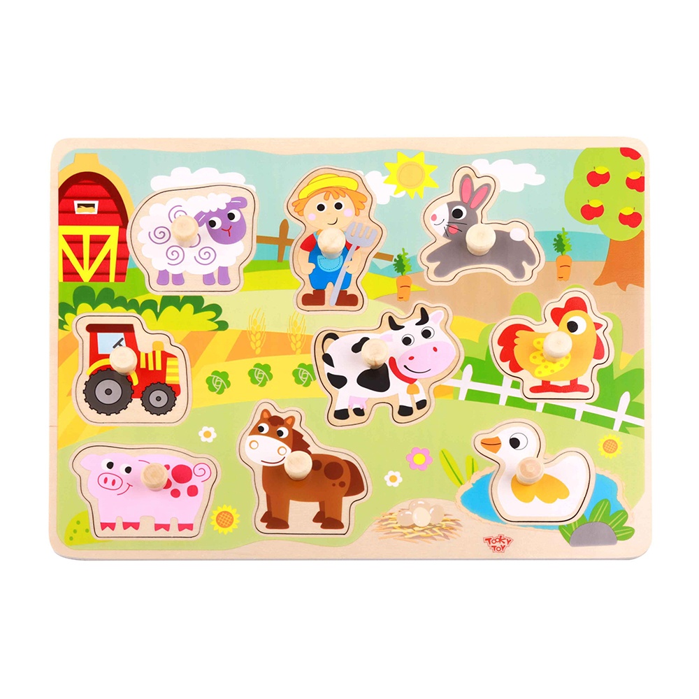 TookyToy - Wooden Peg Puzzle - Farm Animals