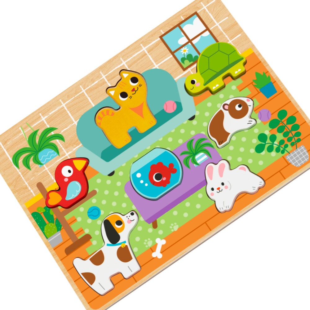 hi Pando - Chunky Wooden Puzzle - Pets - 8pcs - Image 3