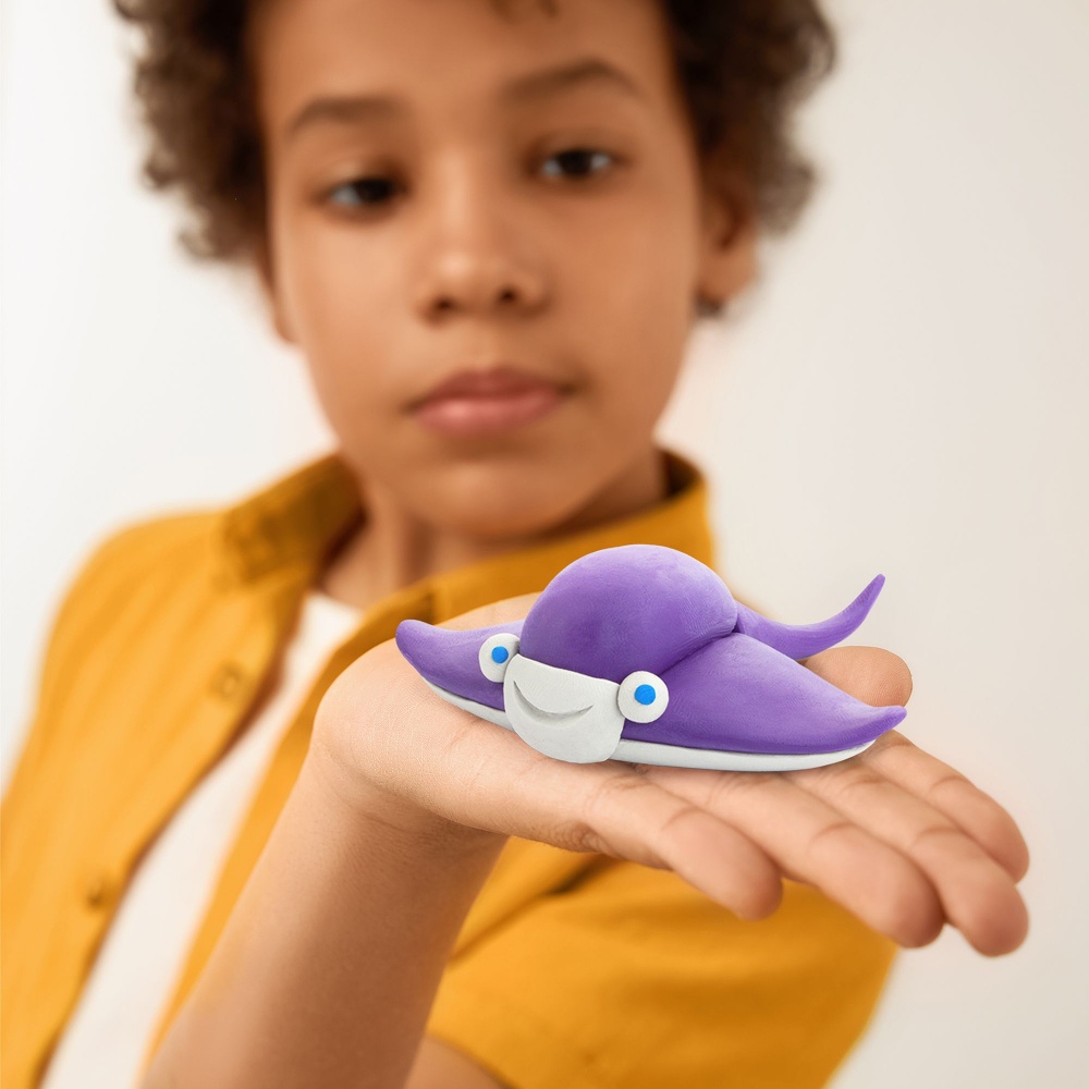 Hey Clay - Modelling Air-Dry Clay with Fun Interactive App - Shark, Octopus, Stingray, Series Ocean, 6 cans - Image 3