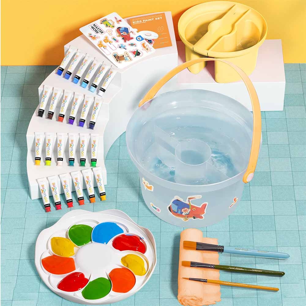 Jar Meló - Portable Gouache Paint Set for Kids - 24 Colours with Brushes & Paper - Image 4