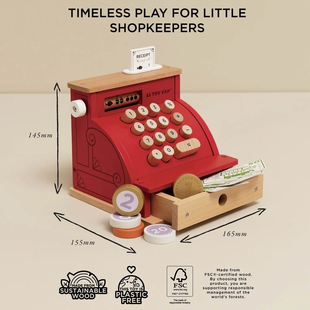 Le Toy Van - Wooden Shop Till: Cash Register and Money - 11pcs - Image 5