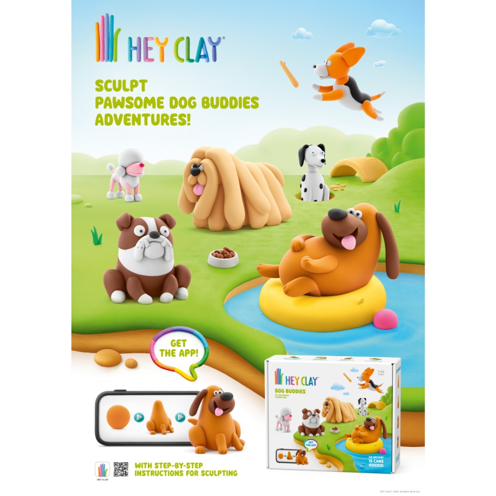 Hey Clay - Modelling Air-Dry Clay with Fun Interactive App - Labrador Nom Nom, Dalmatian Turbo, Beagle Walkie, Series Dog Buddies, 6 cans - Image 5