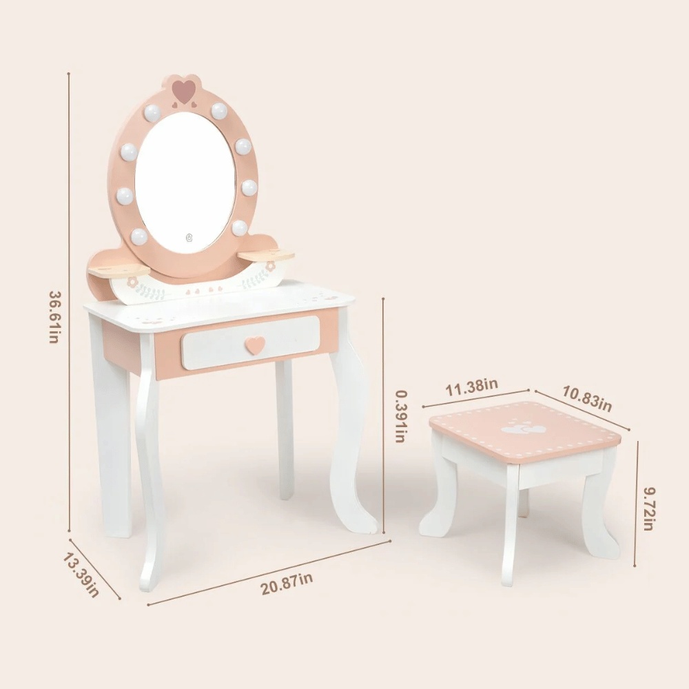 TookyToy - Wooden Vanity Table with Light-Up Mirror & Stool - Image 4