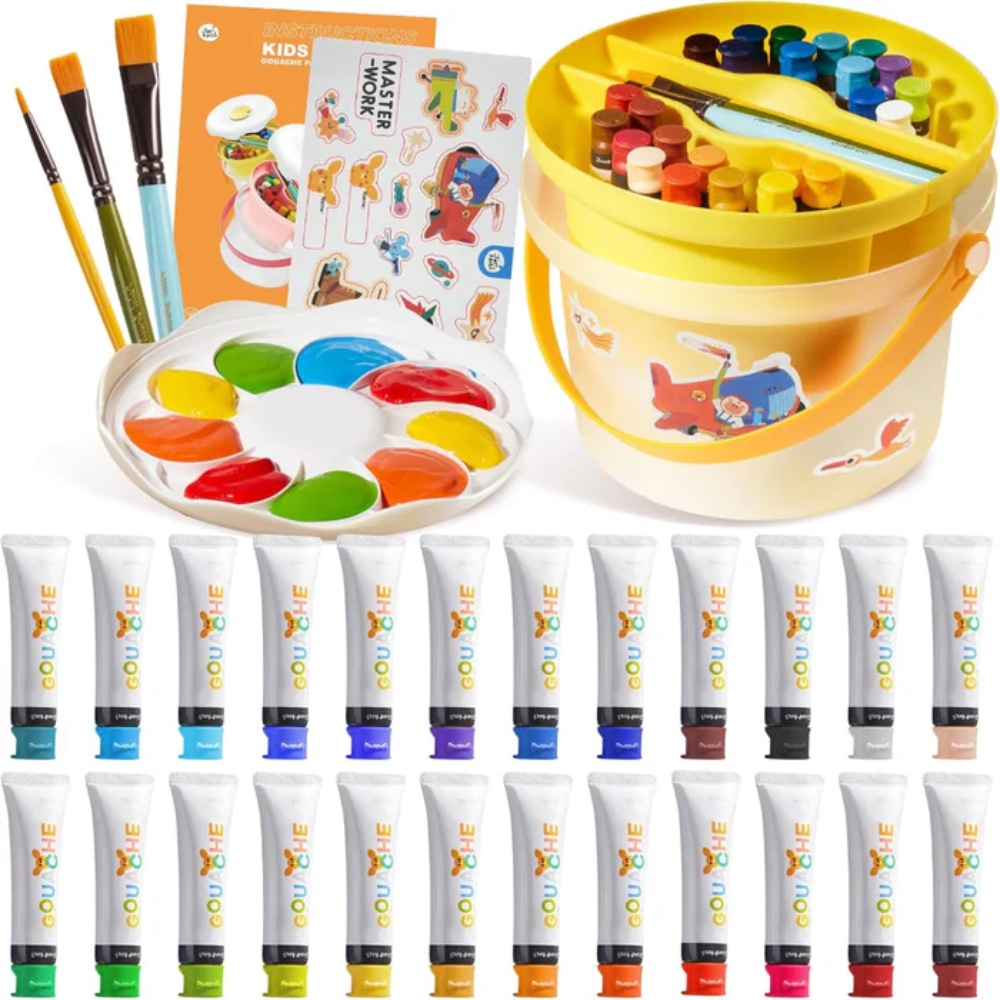 Jar Meló - Portable Gouache Paint Set for Kids - 24 Colours with Brushes & Paper - Image 5
