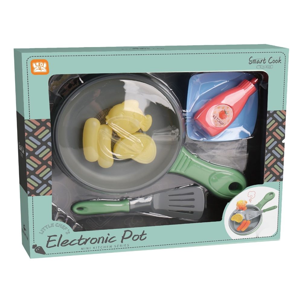 Pretend & Play Frying Pan Set with Lights, Sound & Colour Changing Food - Green - Image 5