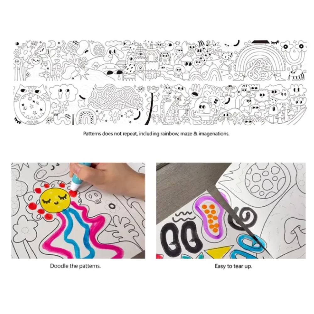 TookyToy - 2-in-1 Dot Art Painting Kit and Colouring Roll: 10 Colours - Image 2