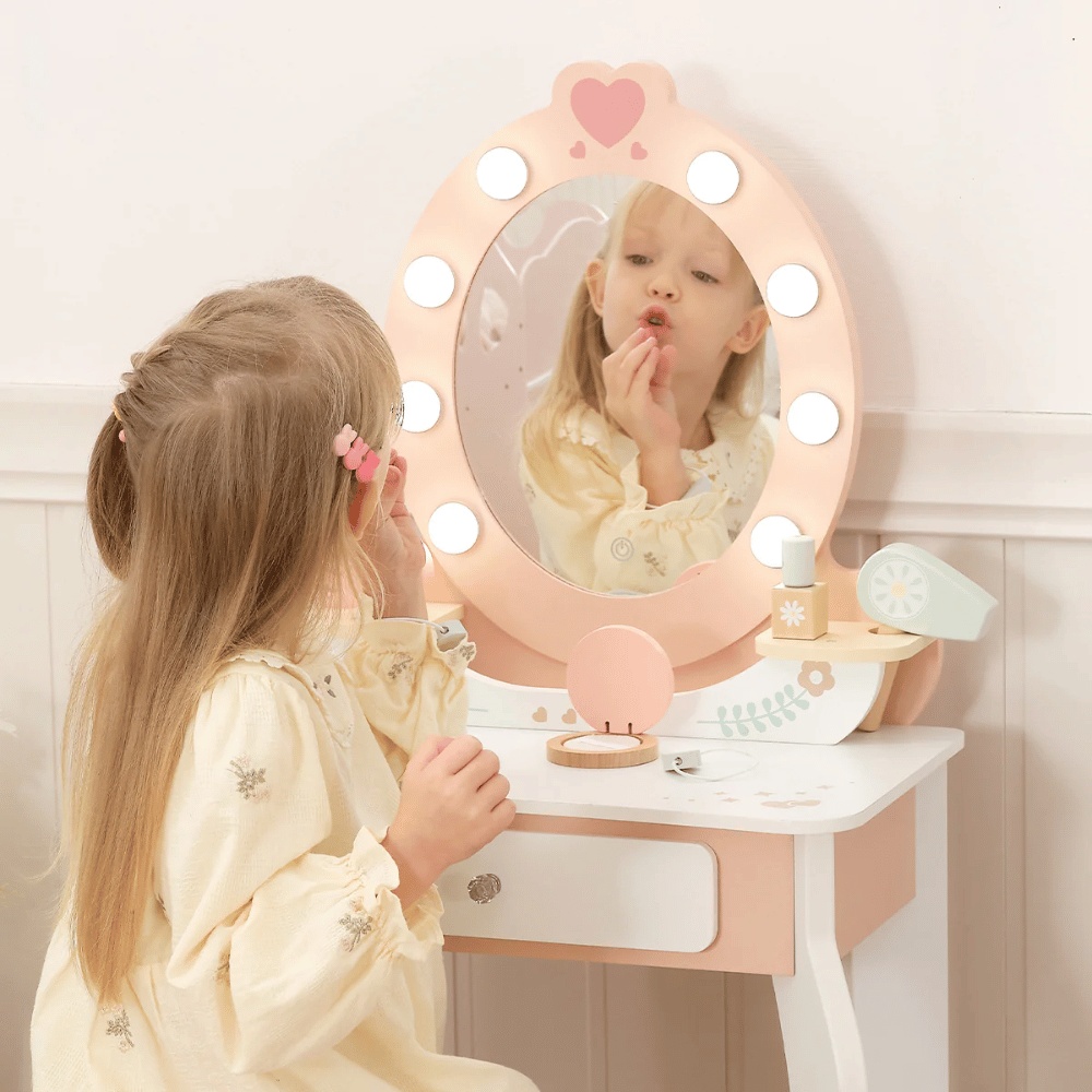 TookyToy - Wooden Vanity Table with Light-Up Mirror & Stool - Image 2