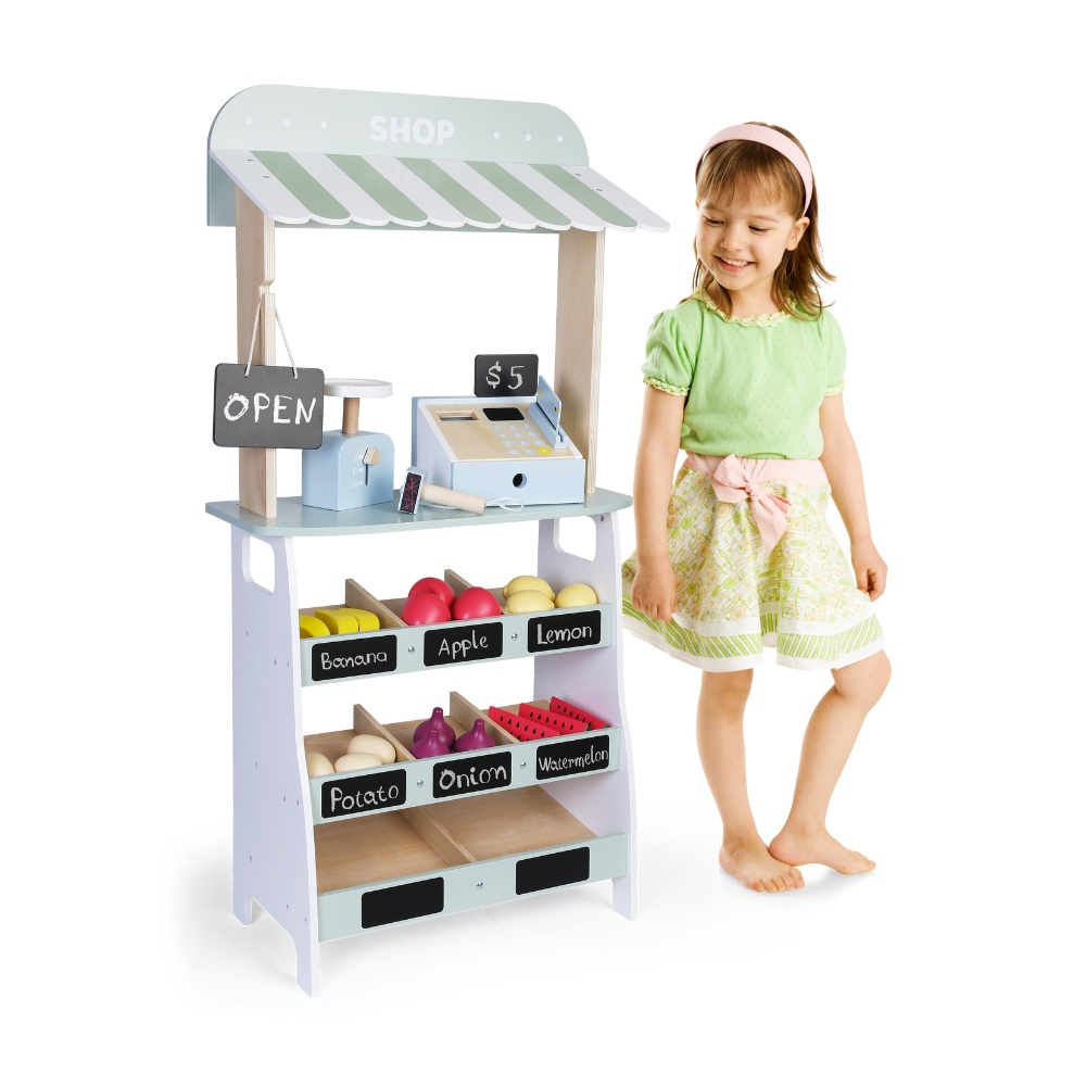 Greenbean - Pretend & Play - Wooden Farmer Market Stall - 20pcs - Image 2