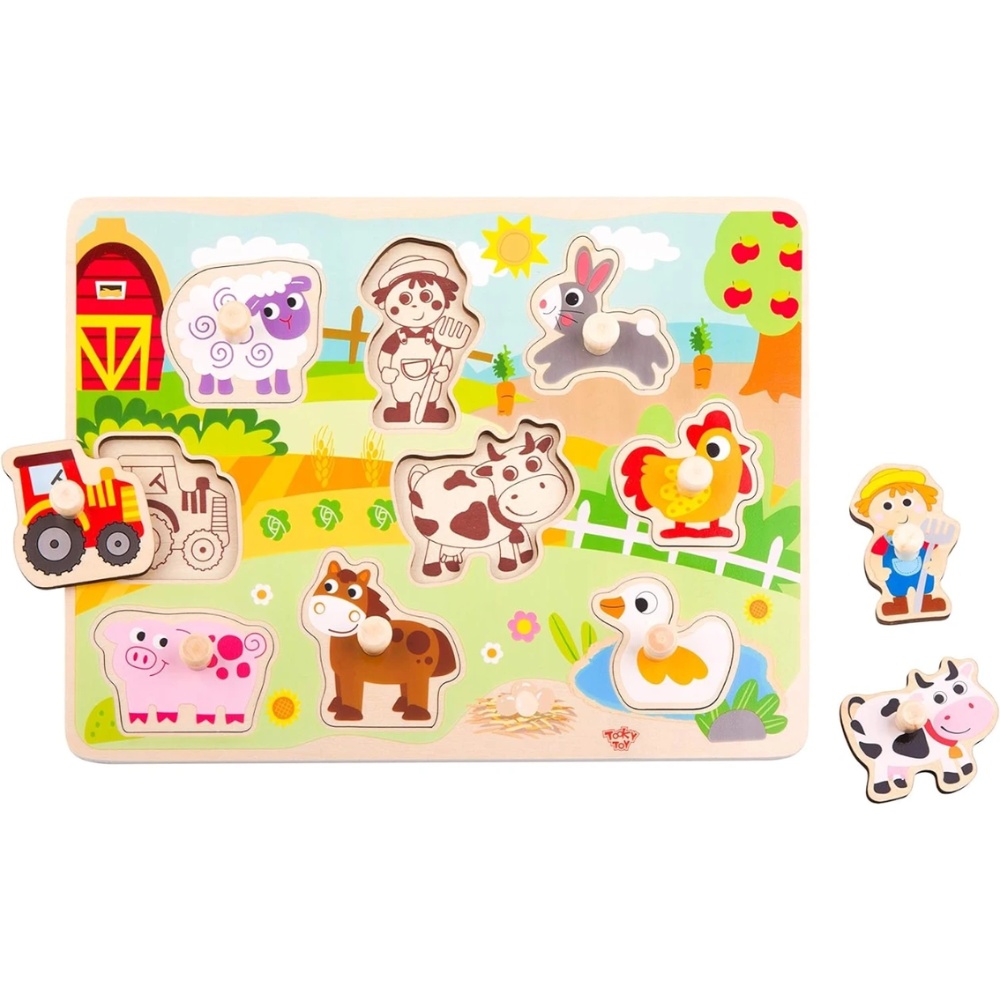TookyToy - Wooden Peg Puzzle - Farm Animals - Image 2