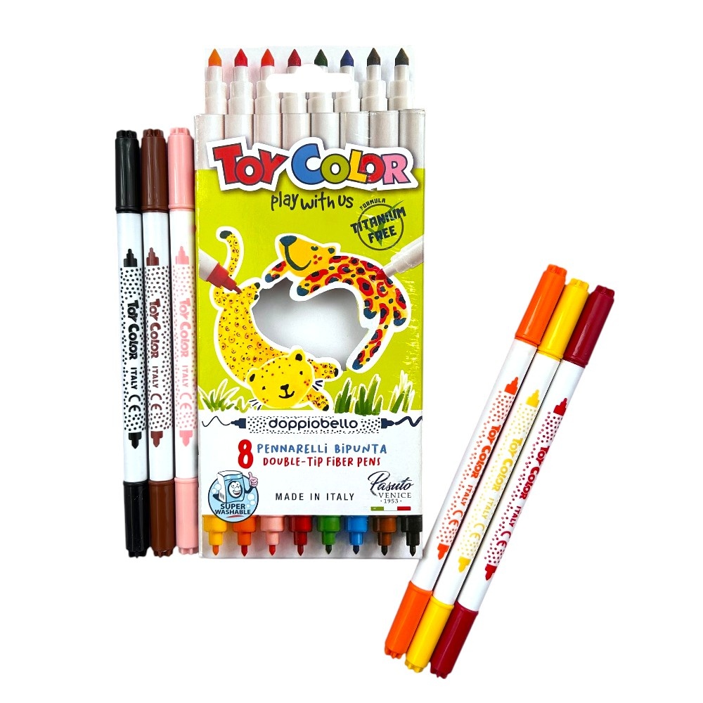 Toy Color - Double-Tip Fibre Markers - Fine & Broad Tips 8pcs - Image 2