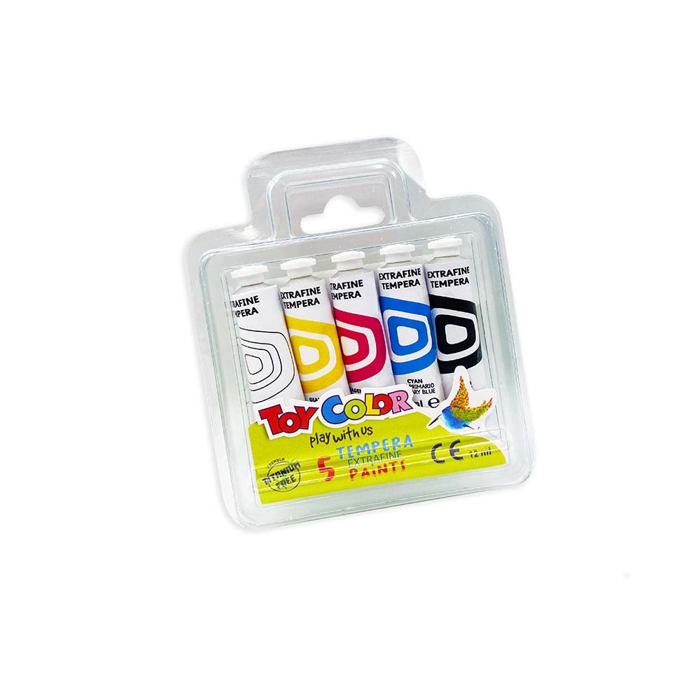 Toy Color - Tempera Paint Tubes Set 5 x 12ml - Non-Toxic Water-Based Art Paint