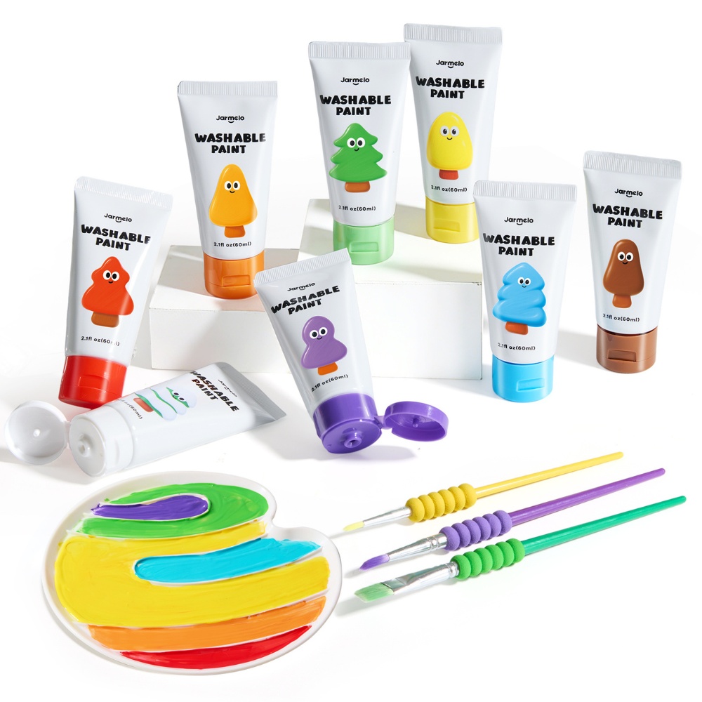 Jar Meló - Washable Squeezy Paint Set for Kids - 8 Colours with Brushes & Palette - Image 2