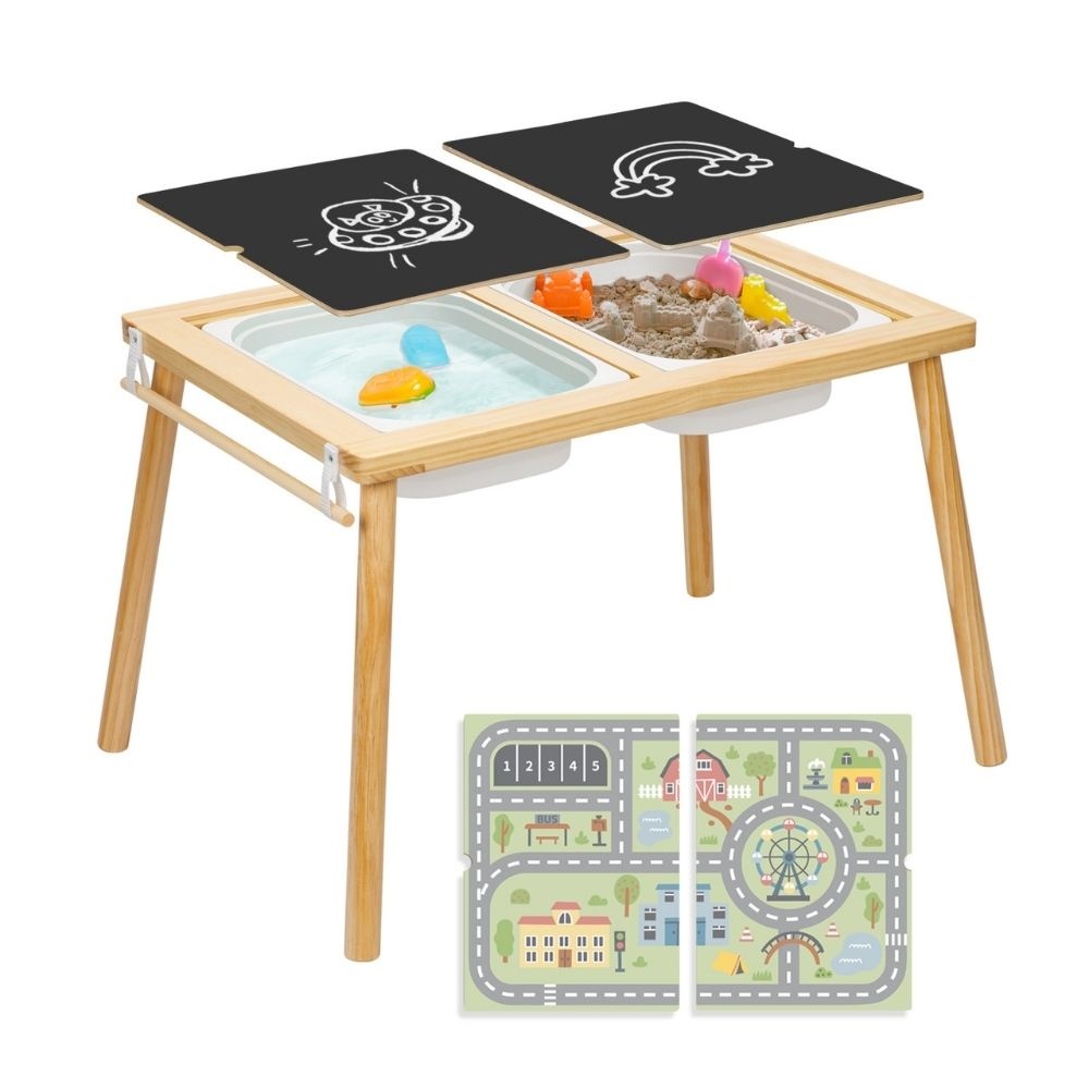 TookyToy - Multi-Activty Kids Table with Sensory Bins, Tabletop & Roll Holder