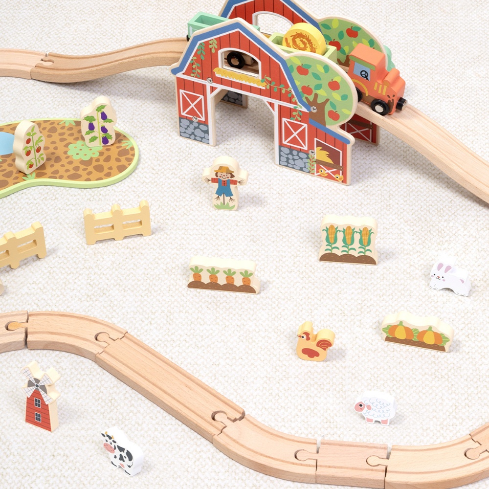 TookyToy - Wooden Farm Train Track Set - 50 Pieces - Image 6