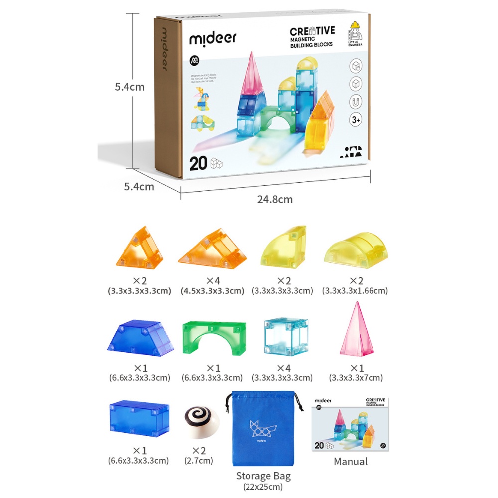 Mideer - Creative Magnetic Building Blocks Set - 20 Pieces - Image 8