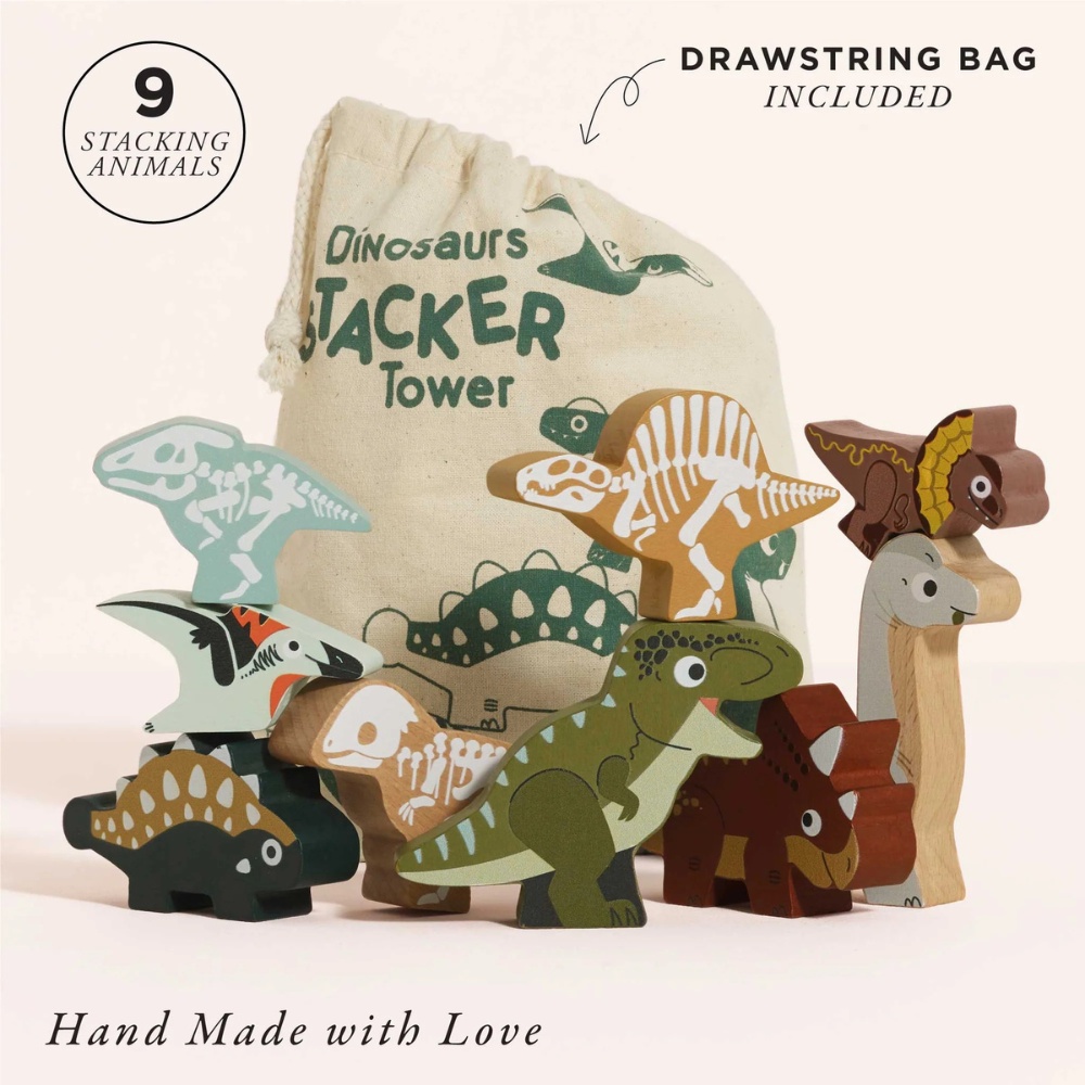 Le Toy Van - Wooden Jurassic Stacking Dinosaurs & Bag - 10pcs - Image 2