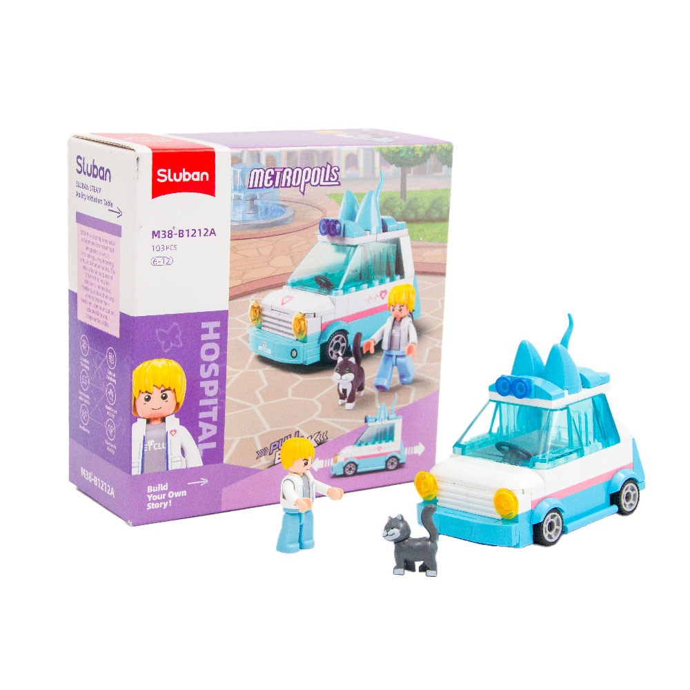 Sluban Building Set: Metropolis Pull Back - Pet Pickup Car - 103pcs - Image 5