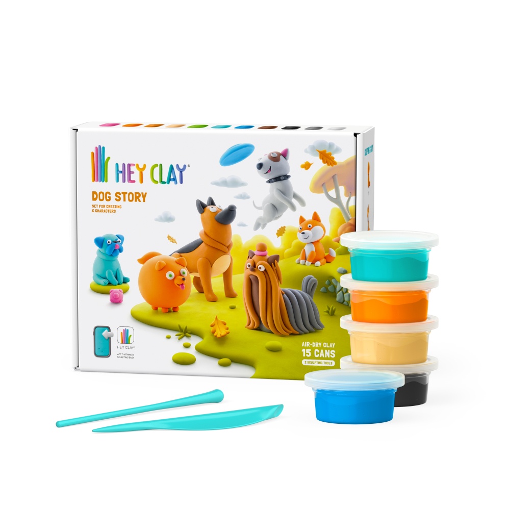 Hey Clay - Modelling Air-Dry Clay with Fun Interactive App - Dog Story, 15 cans