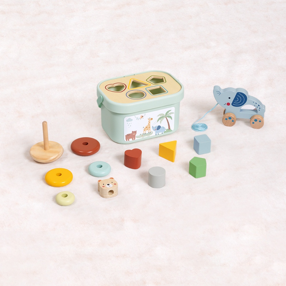 TookyToy - 3-in-1 Activity Set - Shape Sorter Stacker & Pull Along Toy - Image 5