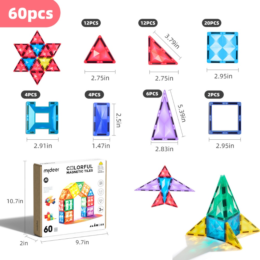 Mideer - Colourful Magnetic Tiles Building Set - 60pcs - Image 7