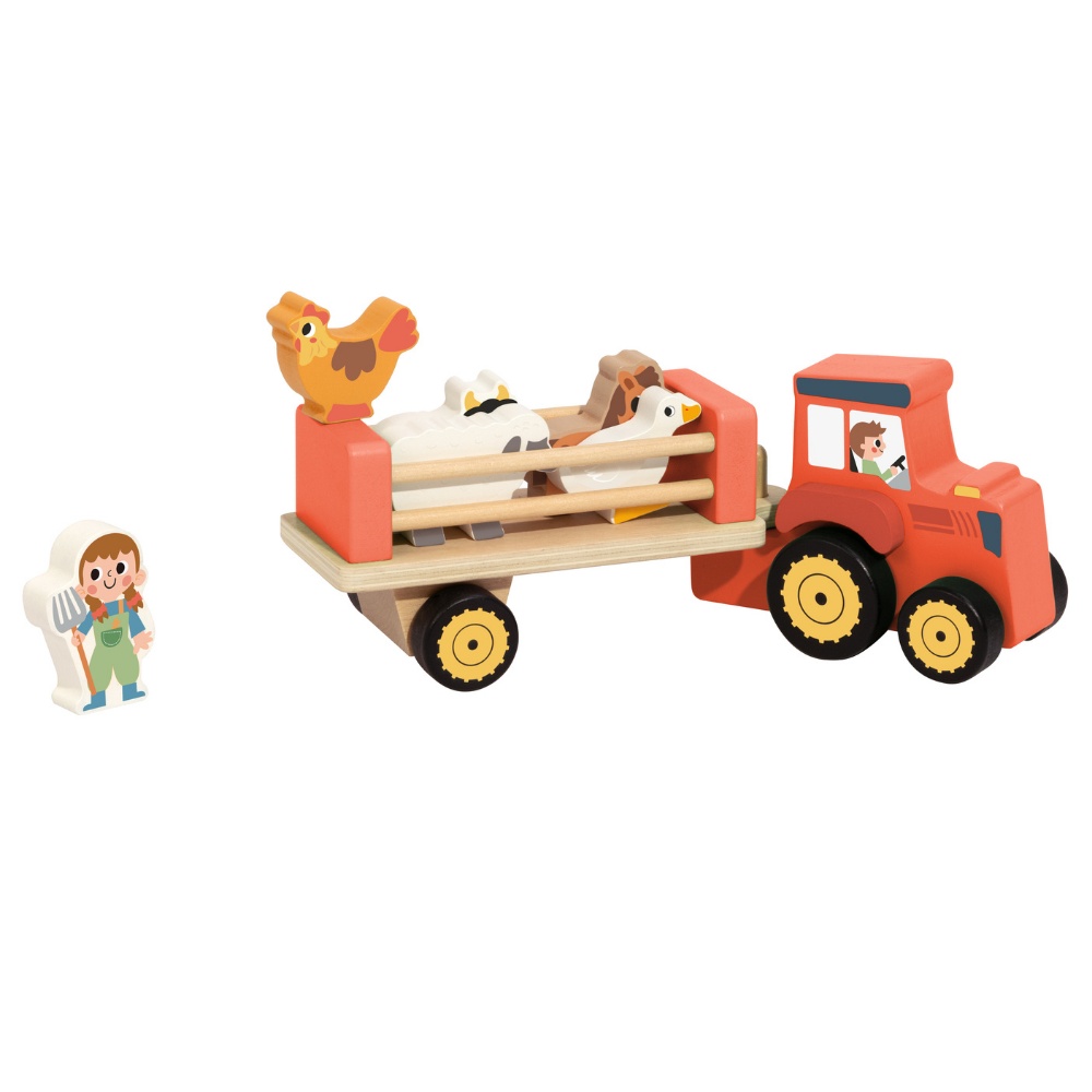 TookyToy - Pretend Play Wooden Farm Animal Tractor Toy Set - 8 Pieces - Image 3