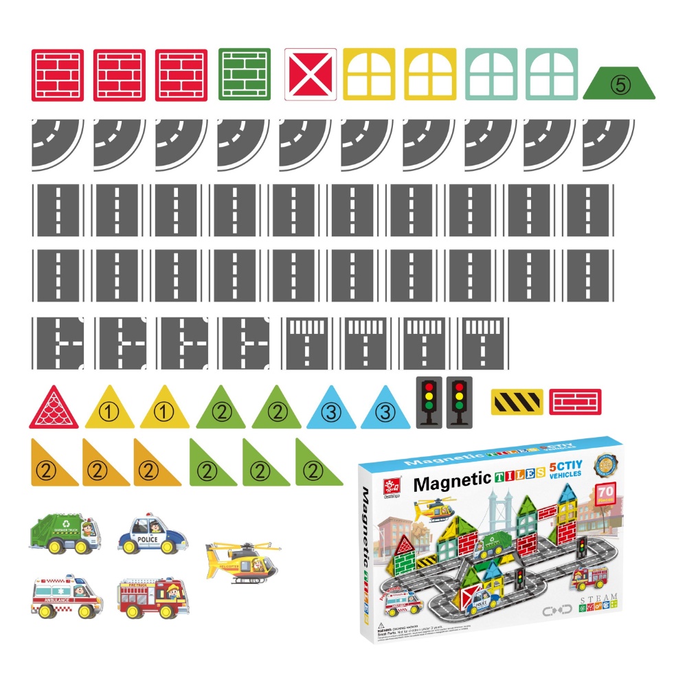 Magnetic Tiles - City Vehicles Set - 70 Pieces - Image 6
