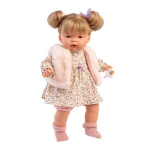 Llorens - Baby Girl Doll with Crying Mechanism, Clothing, Fur Vest, & Accessories: Joelle - 38cm