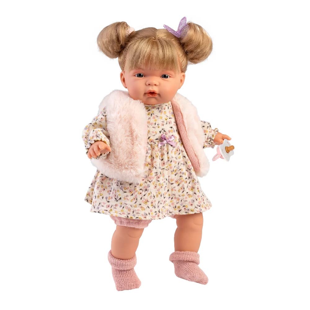 Llorens - Baby Girl Doll with Crying Mechanism, Clothing, Fur Vest, & Accessories: Joelle - 38cm