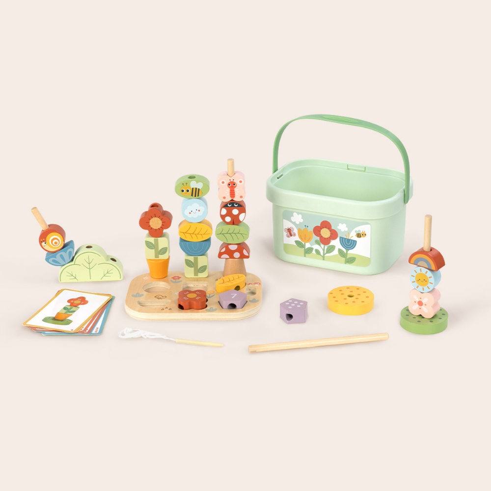 TookyToy - Wooden Montessori Garden Stacking Travel Toy 33pcs